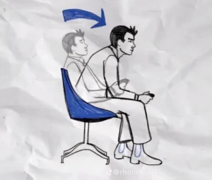 Drawing of a man from lounging on a chair to sitting upright.